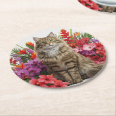 Tropical Cat Round Paper Onderzetters Design. (Gebogen)