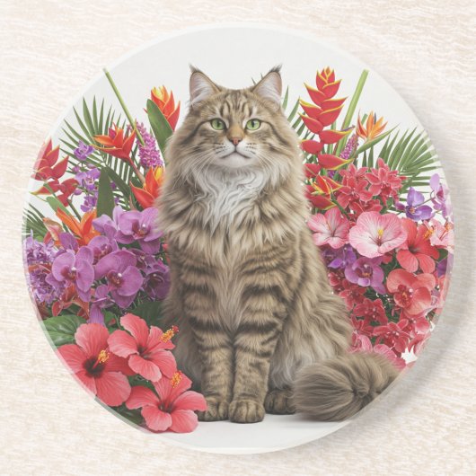 Tropical Cat Sandstone Drink Onderzetter Design. (Voorkant)