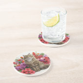 Tropical Cat Sandstone Drink Onderzetter Design. (Zijkant)