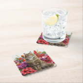 Tropical Cat Scalloped Square Onderzetter Design. (Insitu)