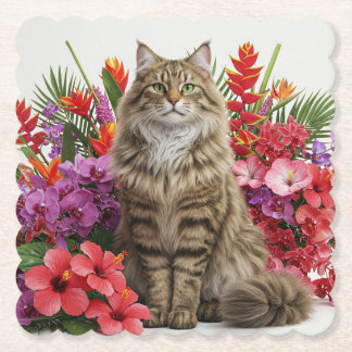 Tropical Cat Scalloped Square Onderzetter Design.