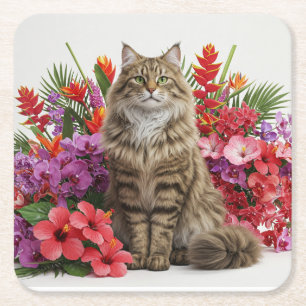 Tropical Cat Square Paper Onderzetters Design.