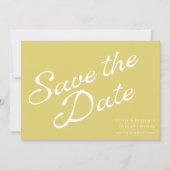 Tropical Chartreuse Yellow Retro Script Wedding Save The Date (Voorkant)