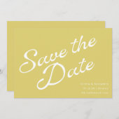 Tropical Chartreuse Yellow Retro Script Wedding Save The Date (Voorkant / Achterkant)