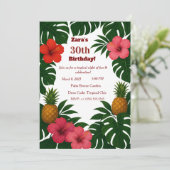 Tropical Chic Monstera Hibiscus PineapplInvitation Kaart (Staand voorkant)