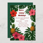 Tropical Chic Monstera Hibiscus PineapplInvitation Kaart (Voorkant / Achterkant)