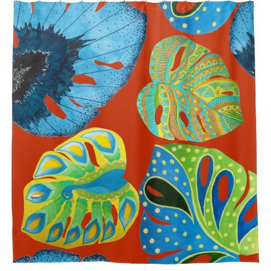 Tropical Chic: naadloos bladpatroon. Douchegordijn (Voorkant)