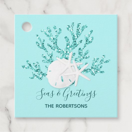 Tropical Christmas Beach Aqua Blue Gift Bedankjes Labels (Voorkant)