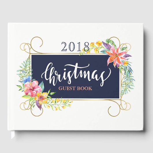 Tropical Christmas Bouquet & Goud Lijst Gastenboek (Voorkant)