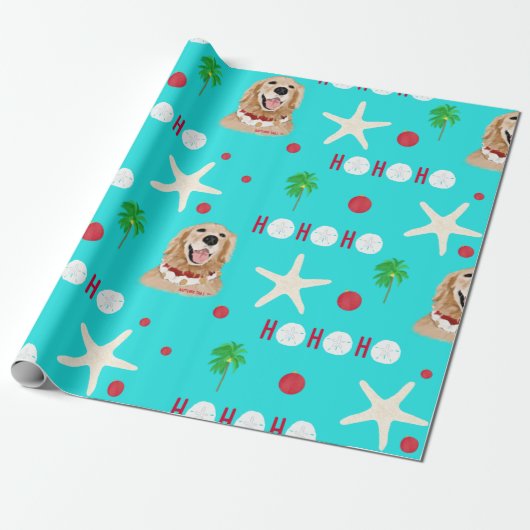 Tropical Christmas Dog Wrapping Paper Roll Cadeaupapier (Uitgerold)