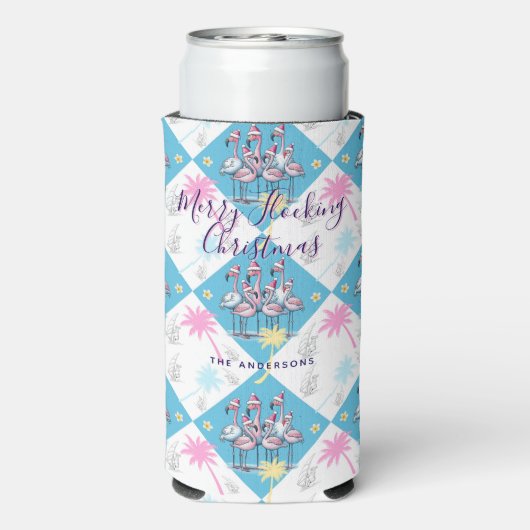 Tropical Christmas Flamingos Seltzer Blikjeskoeler (Seltzer Achterkant)