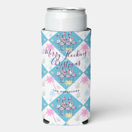 Tropical Christmas Flamingos Seltzer Blikjeskoeler (Seltzer Voorkant)
