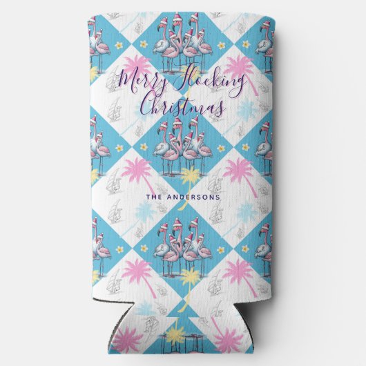 Tropical Christmas Flamingos Seltzer Blikjeskoeler (Achterkant)