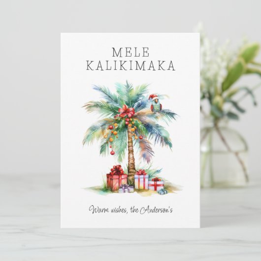 Tropical Christmas Flat Holiday Kaart (Staand voorkant)
