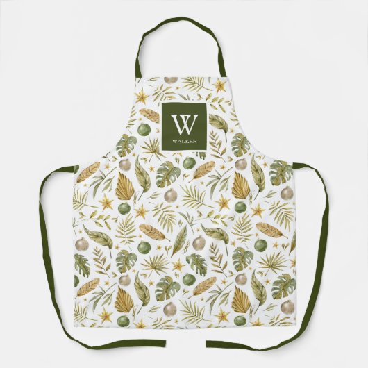 Tropical Christmas Monogram Naam Schort (Voorkant)