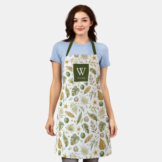 Tropical Christmas Monogram Naam Schort (Gedragen)