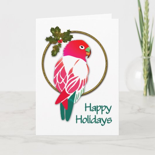 Tropical Christmas Parrot with Holly Feestdagen Kaart (Voorkant)