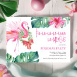 Tropical Christmas Party Waterverf Flamingo Kaart<br><div class="desc">Deze grappige tropische kerstuitnodigingen zijn voorzien van een waterverf roze flamingo met monstera palmbladeren. De woorden Fa-la-la-la-la-la-la-mingle spelen zich af in een leuk, met de hand geletterd type. Een schattige keuze voor Florida strand pinkmas party. Unieke waterverf kunst en design van Victoria Grigaliunas van Do Tell A Belle. Ga voor...</div>