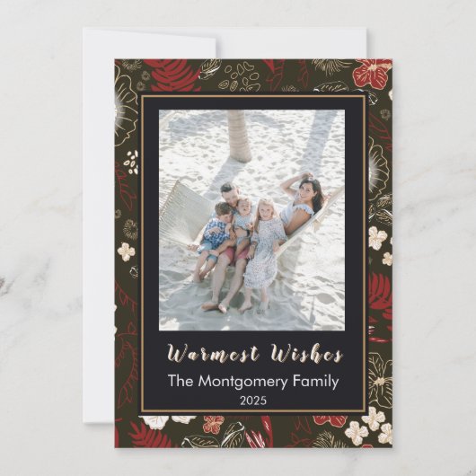 Tropical Christmas Red Hibiscus Palm Warm Wishes Feestdagenkaart (Voorkant)