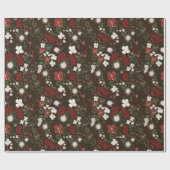 Tropical Christmas Red Sage Black Hibiscus Floral Cadeaupapier (Vlak)