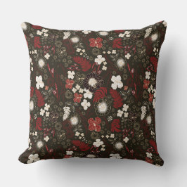 Tropical Christmas Red Sage Black Hibiscus Floral Kussen