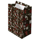 Tropical Christmas Red Sage Black Hibiscus Floral Medium Cadeauzakje (Voorkant Gekanteld)