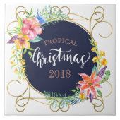 Tropical Christmas Typography & Flowers Lijst Tegeltje (Voorkant)