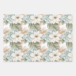 Tropical Christmas Watercolor Snowmen & Starfish Inpakpapier Vel