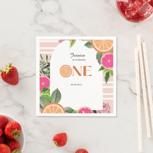 Tropical Citrus Baby eerste verjaardag Waterverf Servet (Insitu)