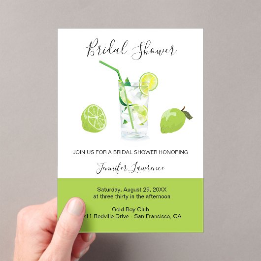 Tropical Citrus Green Lime Bridal Shower  Acryl Uitnodigingen (Insitu (Draagbaar))
