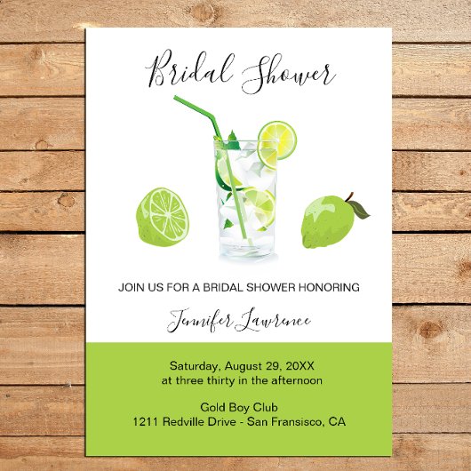 Tropical Citrus Green Lime Bridal Shower  Kaart