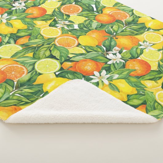 Tropical Citrus Medley Watercolor Pattern Sherpa Deken (3/4)