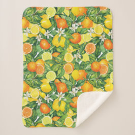 Tropical Citrus Medley Watercolor Pattern Sherpa Deken