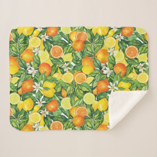 Tropical Citrus Medley Watercolor Pattern Sherpa Deken (Voorkant (horizontaal))