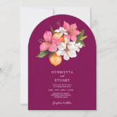 tropical citrus pink arched all in one wedding kaart (Voorkant)
