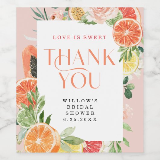 Tropical Citrus Vrijgezellenfeest Snack Favoriet E Wijn Etiket (Enkel label)