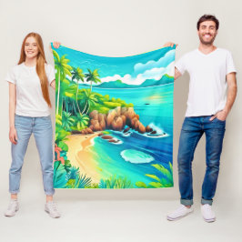 Tropical Coast Bliss Design Fleece Deken