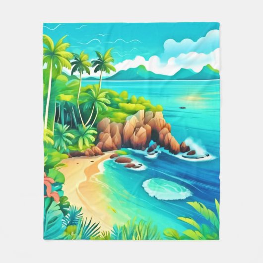 Tropical Coast Bliss Design Fleece Deken (Voorkant)