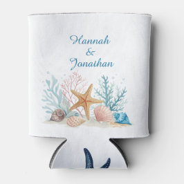 Tropical Coastal Beach Wedding Watercolor Seashell Blikjeskoeler