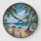 Tropical Coastal Ocean palm Tree Beach Grote Klok (Voorkant)