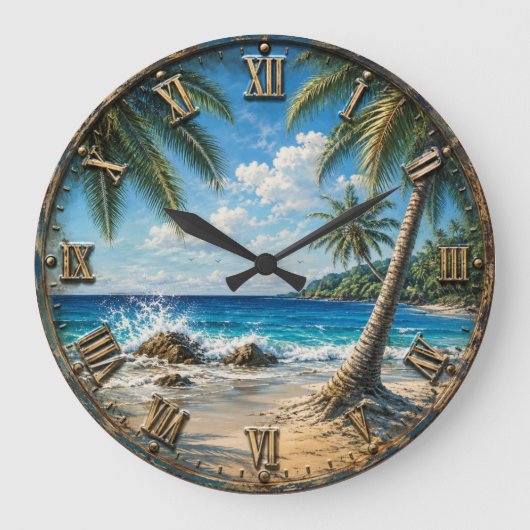 Tropical Coastal Ocean palm Tree Beach Grote Klok (Voorkant)