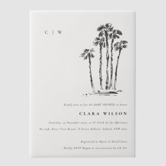 Tropical Coastal Palm Schetch Baby shower Vellum Uitnodigingen (Voorkant)