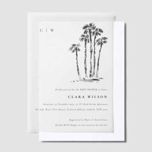 Tropical Coastal Palm Schetch Baby shower Vellum Uitnodigingen (Offset)