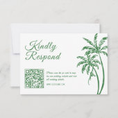Tropical Coastal Retro Beach Green Wedding QR Code RSVP Kaartje (Voorkant)