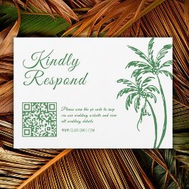 Tropical Coastal Retro Beach Green Wedding QR Code RSVP Kaartje