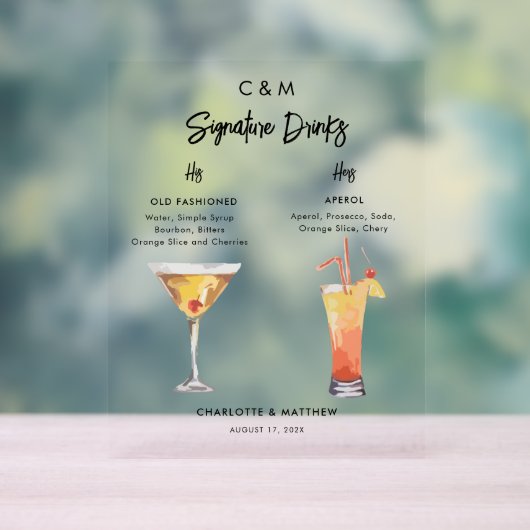 Tropical Cocktails Handtekening Drinken Custom Wed Acryl Bord (Neutraal)