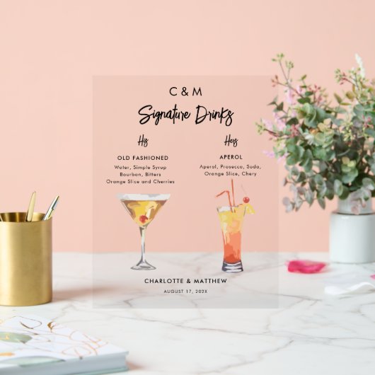 Tropical Cocktails Handtekening Drinken Custom Wed Acryl Bord (Huwelijk)