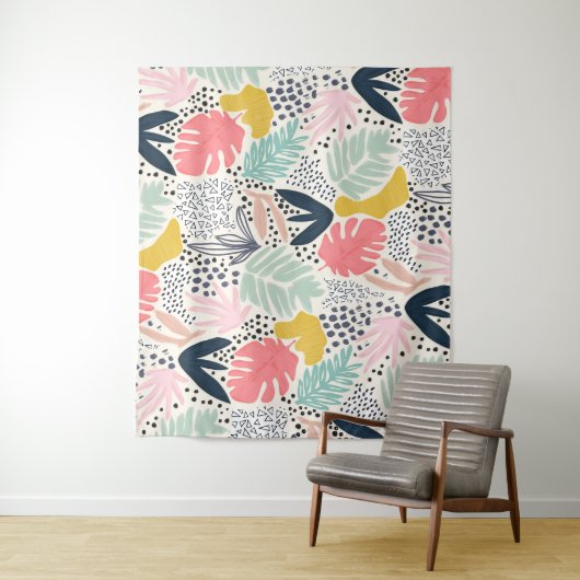 Tropical Colourful Collage Pattern Wandkleed (In situ)