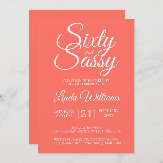 Tropical Coral 60 en Sassy 60ste verjaardagsfeest Kaart (Voorkant / Achterkant)