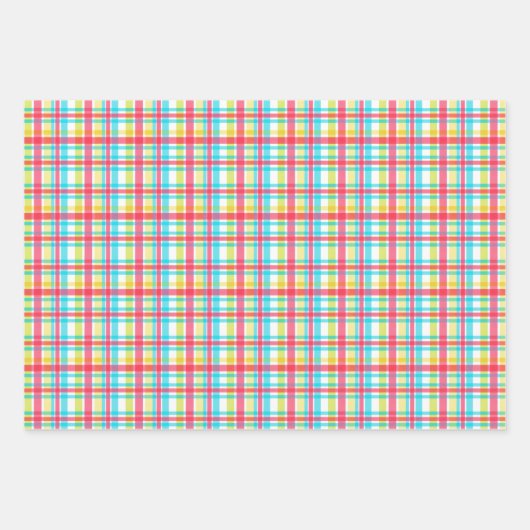 Tropical - Coral, Blue, Chartreuse, Yellow Plaid Inpakpapier Vel (Voorkant 3)